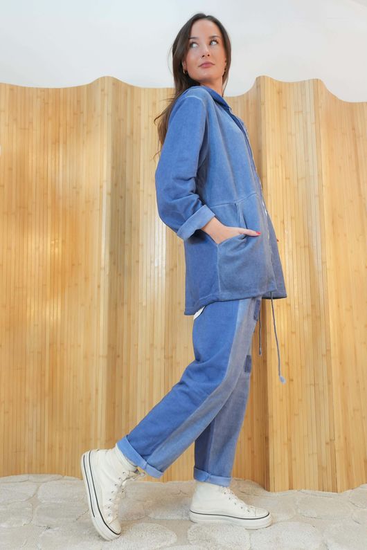 Anine Soft Touch Seam Pocket Hoodie Washed Denim